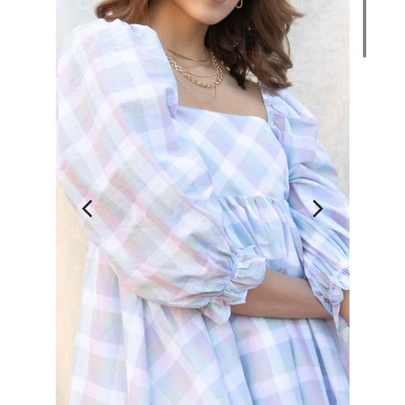 ✨NWT✨STORIA✨PASTEL PLAID PUFF-SLEEVEST BABYDOLL MINI DRESS - Picture 11 of 14